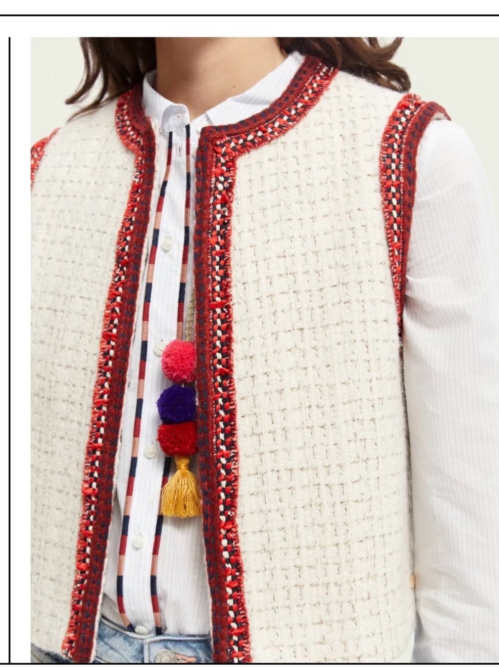 NWT Scotch & Soda Tweed Wool Blend Cropped Vest Gilet Cream Red Size M $268